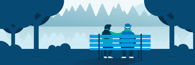 Couple sitting on a bench illustration