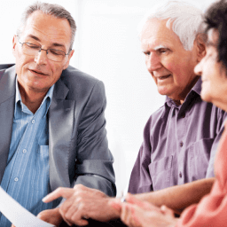 Lawyer explaining options to older couple